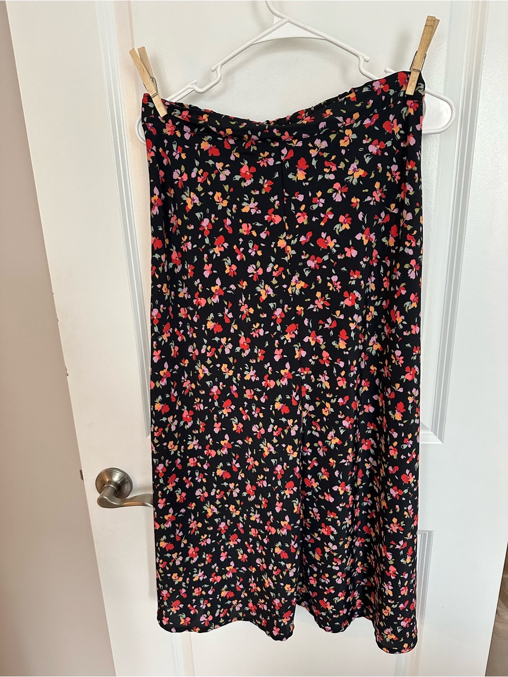 Buckle Black Maxi Skirt with Pink, Red and Yellow Floral Print